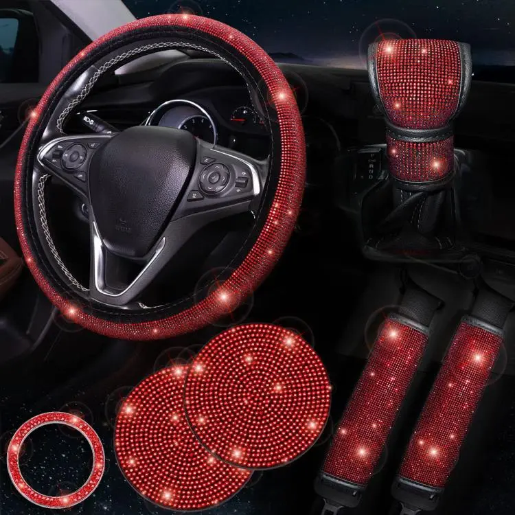 7 in 1 Set Car Diamond Studded Steering Wheel Cover, Diameter