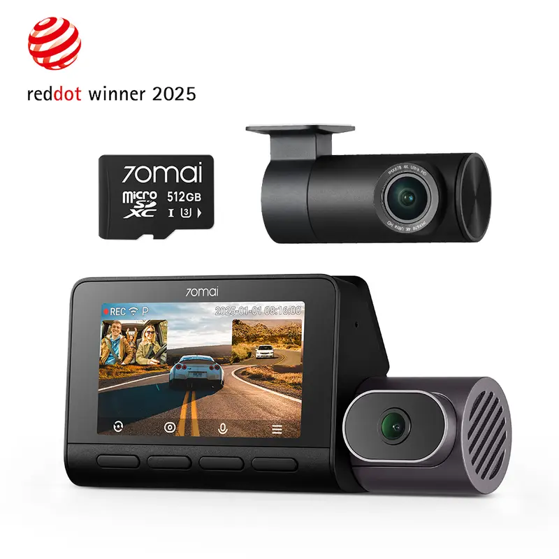 70mai Dash Cam 4K T800 3-Channel w/ Dual 4K, STARVIS 2 IMX678, HDR Night Vision, AI Detection, Emergency Record, 4G LTE & Supercapacitor
