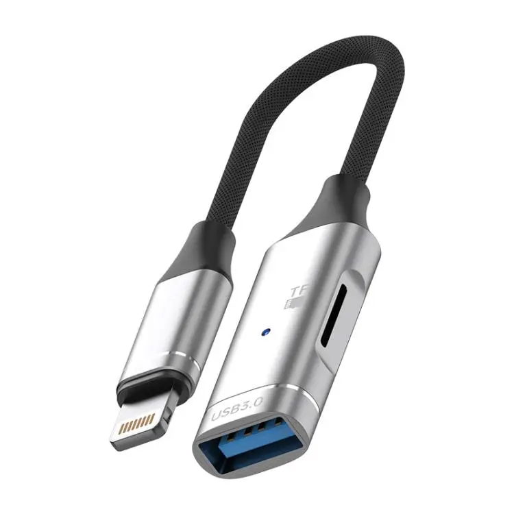 8 Pin to USB, TF Card Multi-function OTG Card Reader Adapter Cable, Length