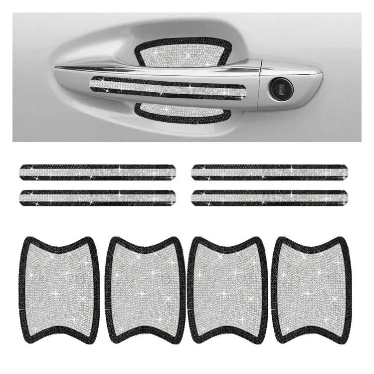 8pcs / Set Rhinestone Car Door Handle & Door Bowl Stickers Anti-Scratch Door Decor Decals(Black White)