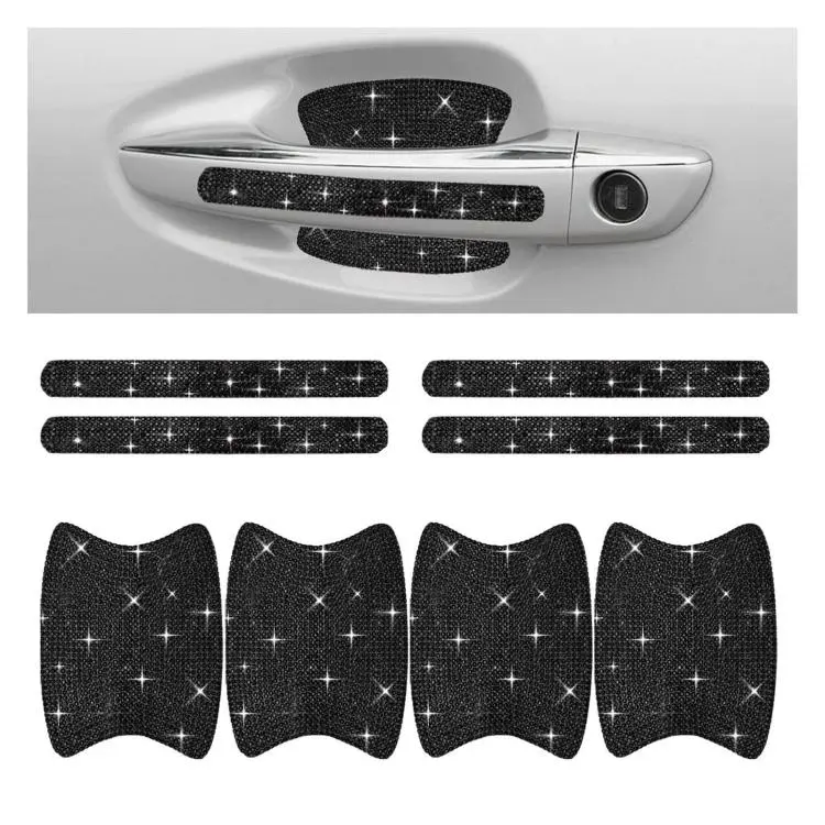 8pcs / Set Rhinestone Car Door Handle & Door Bowl Stickers Anti-Scratch Door Decor Decals(Black)