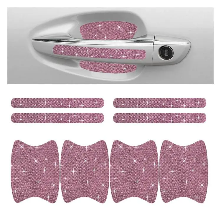 8pcs / Set Rhinestone Car Door Handle & Door Bowl Stickers Anti-Scratch Door Decor Decals(Pink)
