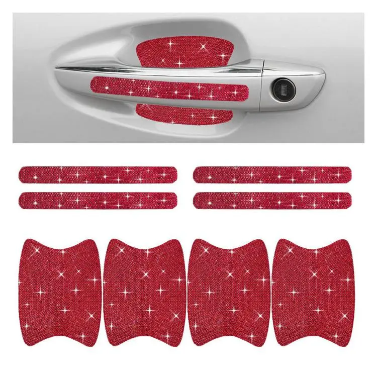 8pcs / Set Rhinestone Car Door Handle & Door Bowl Stickers Anti-Scratch Door Decor Decals(Red)