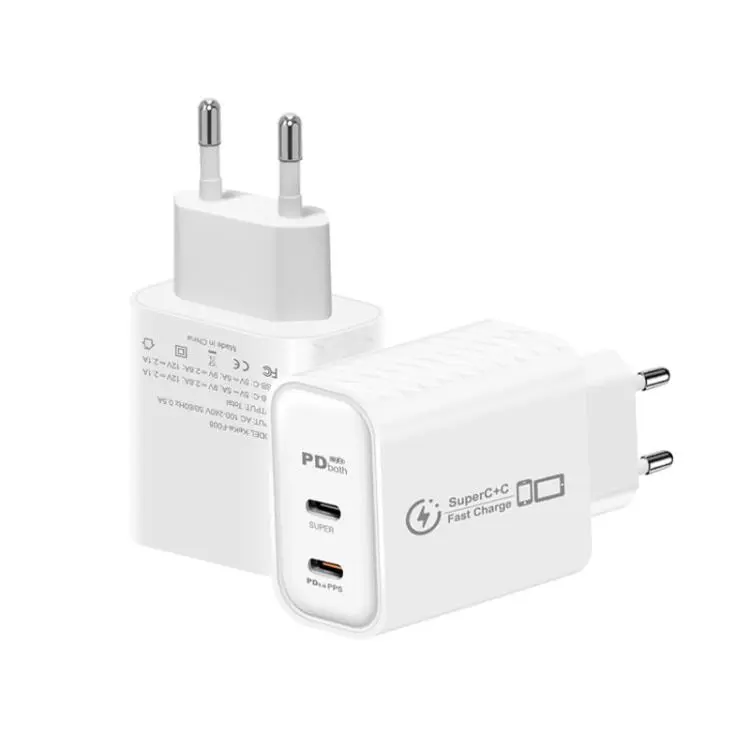 949-2C PD25W Dual Type-C Charger Supporting PD3.0 / PPS Protocol, EU Plug(White)