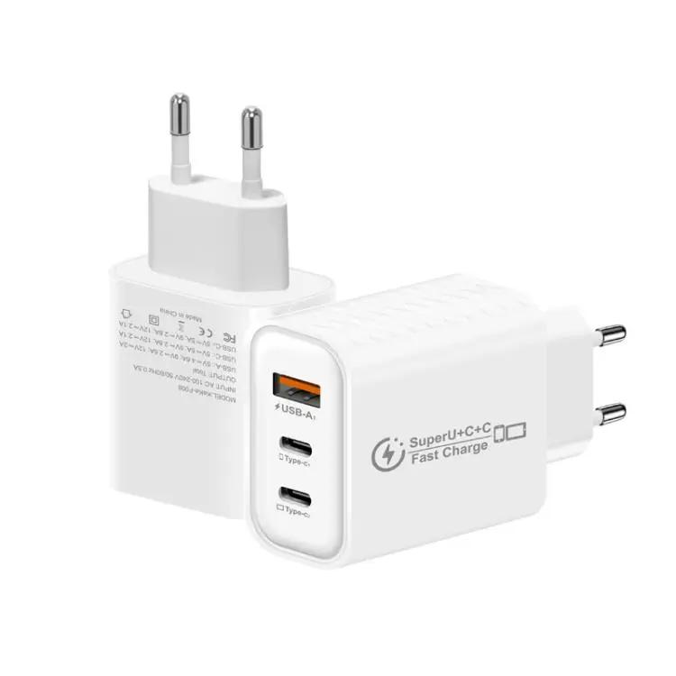 949-2C1A PD25W Type-C x 2, USB 3.0 Multi Compatible Protocol Charger, EU Plug(White)