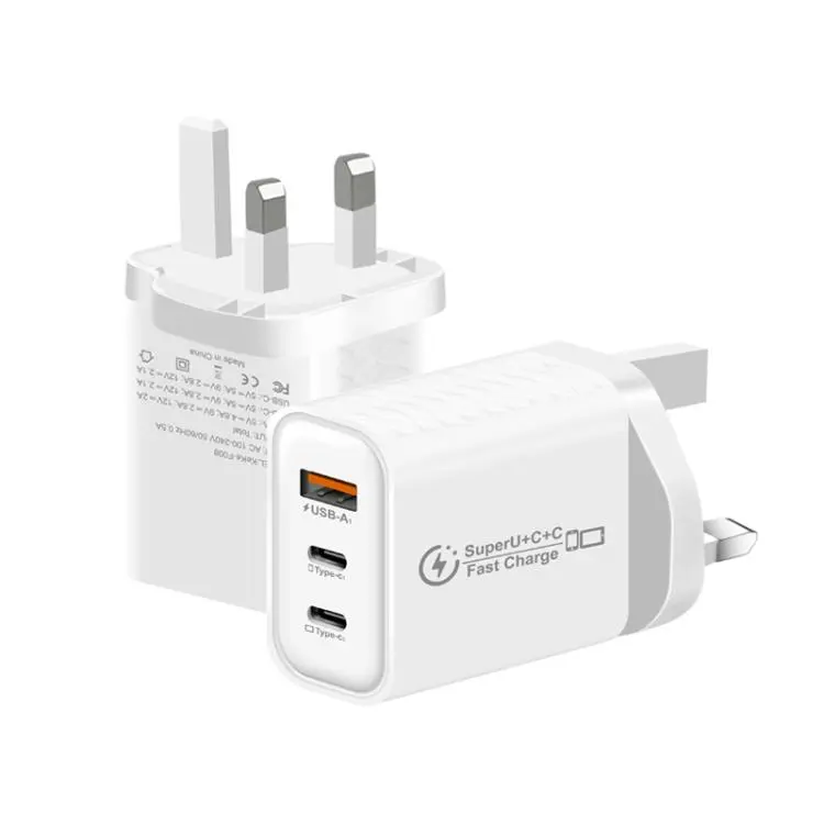 949-2C1A PD25W Type-C x 2, USB 3.0 Multi Compatible Protocol Charger, UK Plug(White)