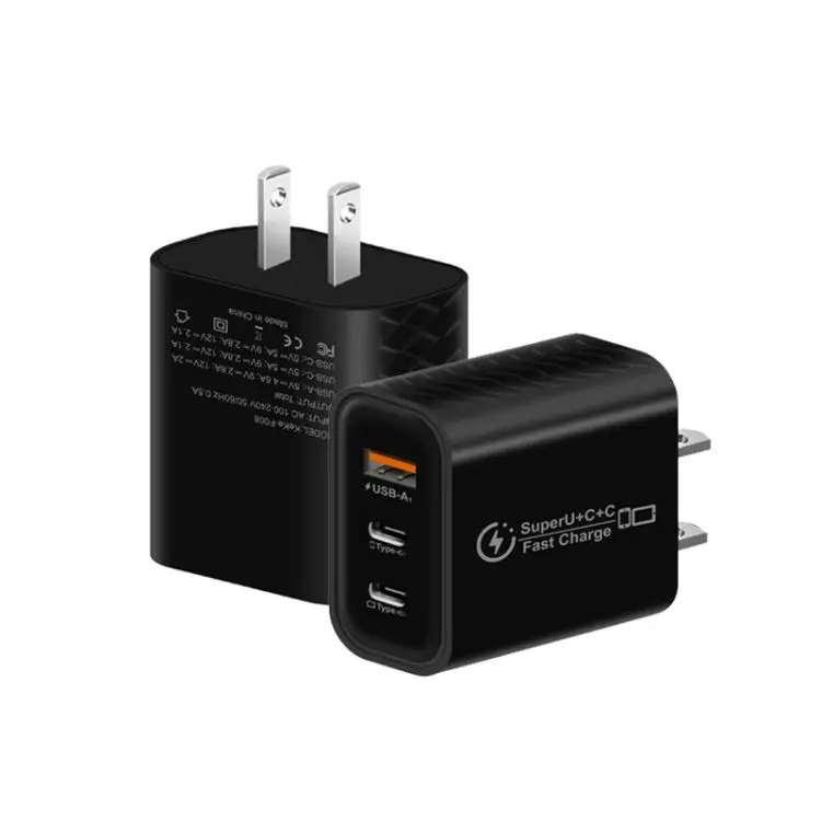 949-2C1A PD25W Type-C x 2, USB 3.0 Multi Compatible Protocol Charger, US Plug(Black)