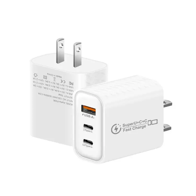 949-2C1A PD25W Type-C x 2, USB 3.0 Multi Compatible Protocol Charger, US Plug(White)