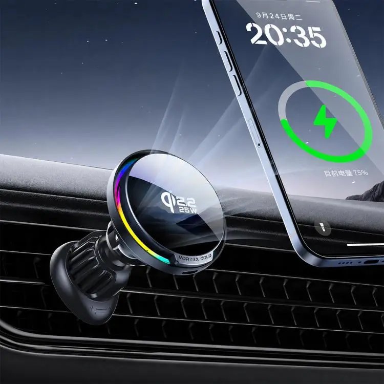 A100 Magnetic Cooling 25W Wireless Fast Charger Car Air Outlet Holder(Black)