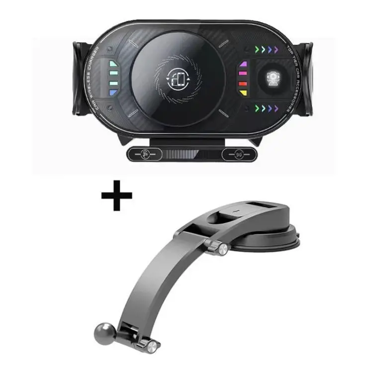 A3 15W Car Electric Wireless Fast Charging Rotating Bracket Bracket + Suction cup(Black)