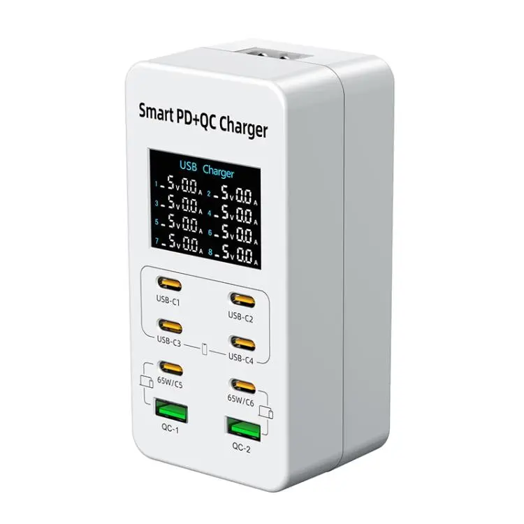 A8C 2 x USB-A and 6 x USB-C / Type-C Ports Desktop Digital Display Multi-Port Charger(UK Plug)