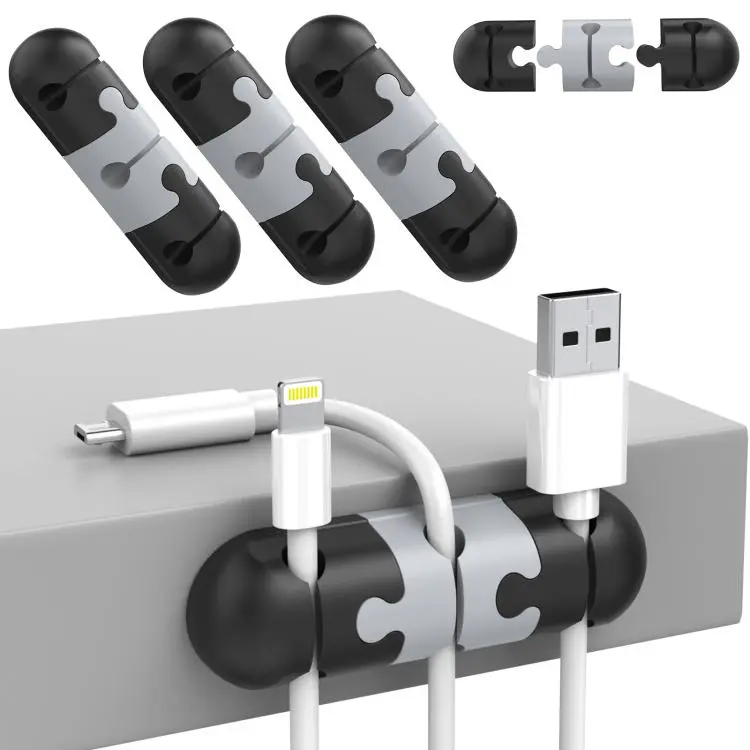 AhaStyle PT-WE19 3pcs Desktop Data Cable Silicone Storage Stand Cable Organizer Clip(Black Gray)