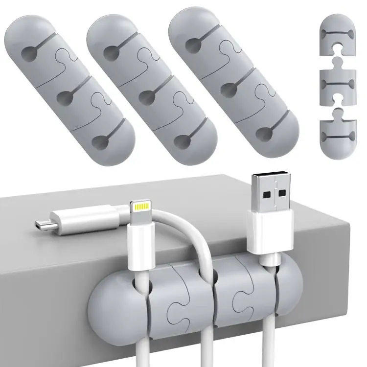 AhaStyle PT-WE19 3pcs Desktop Data Cable Silicone Storage Stand Cable Organizer Clip(Gray)