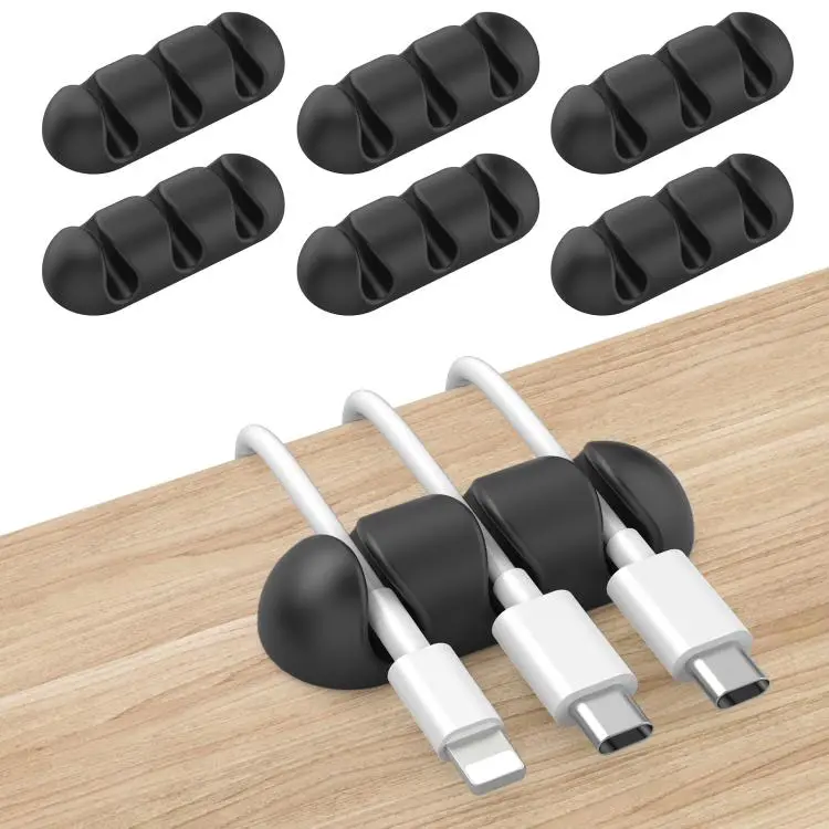AhaStyle WE31 6pcs Desktop Cable Silicone Storage Dock Organizer Universal 3-Holes Cable Clip(Black)