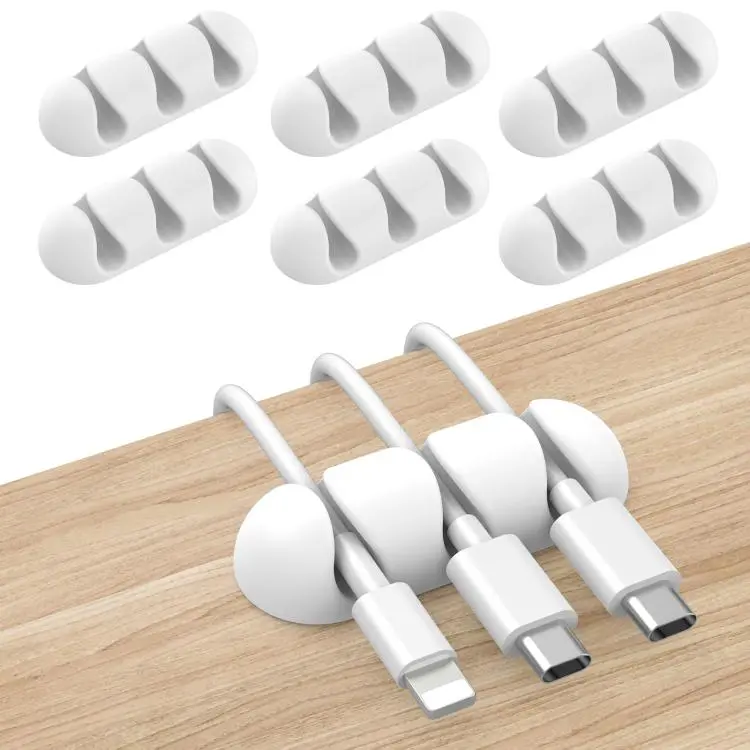 AhaStyle WE31 6pcs Desktop Cable Silicone Storage Dock Organizer Universal 3-Holes Cable Clip(White)