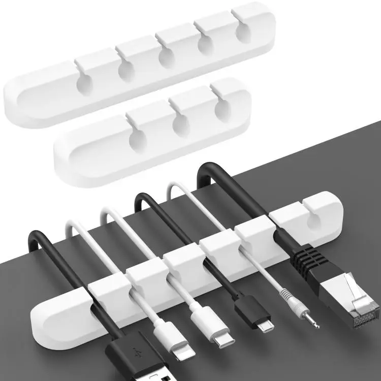 AhaStyle WG144 3pcs /Set 3/5/7 Holes Silicone Cable Clip Desktop Data Cable Organizer(White)