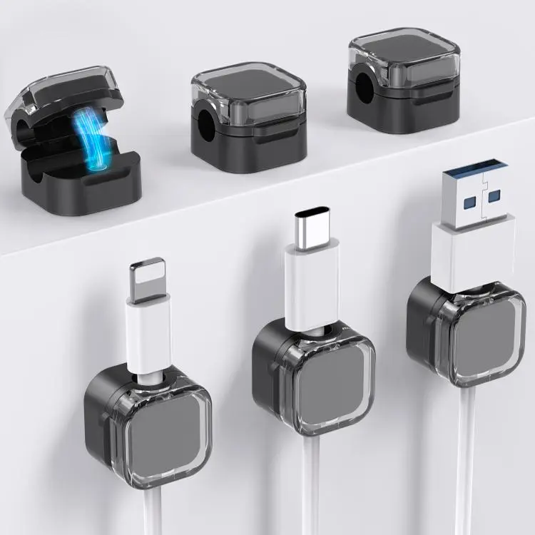 AhaStyle WG159 6pcs Magnetic Desktop Storage Cable Organizer Plastic Cable Clip(Black)