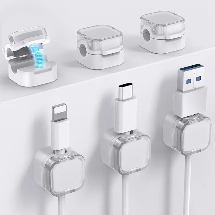 AhaStyle WG159 6pcs Magnetic Desktop Storage Cable Organizer Plastic Cable Clip(White)
