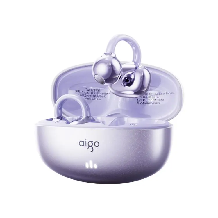 aigo CJ195 Bone Conduction Wireless Bluetooth Earphones Over-Ear Clip-On Sports Running Earphones(Purple)