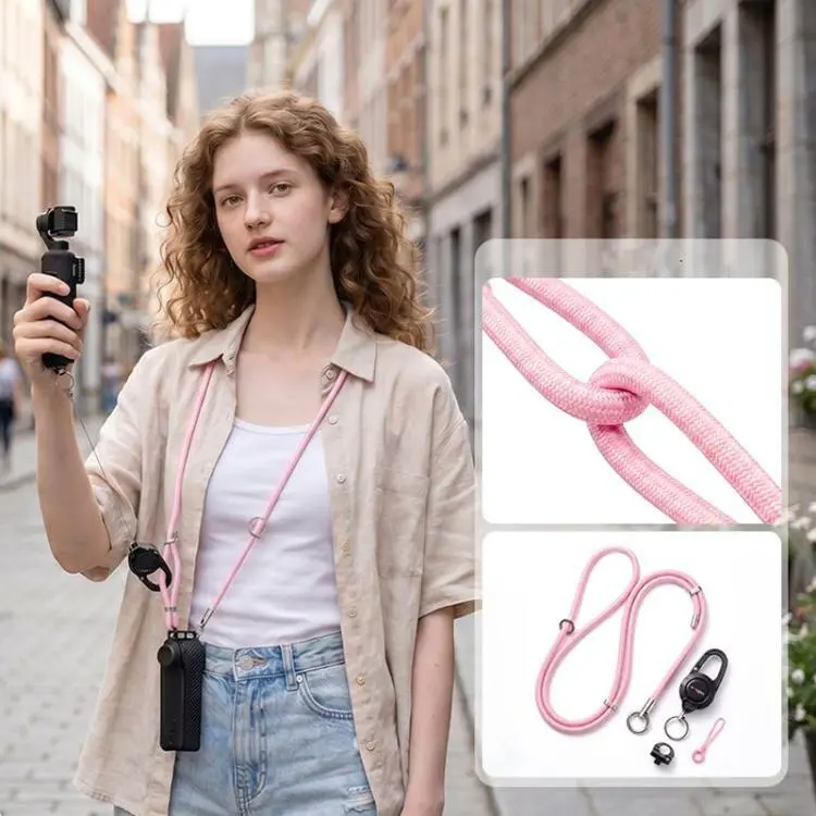 aMagisn Retractable Camera Crossbody Strap Neck Lanyard Cord for DJI Osmo Pocket 4/3, Insta360 Luna Ultra(Pink)