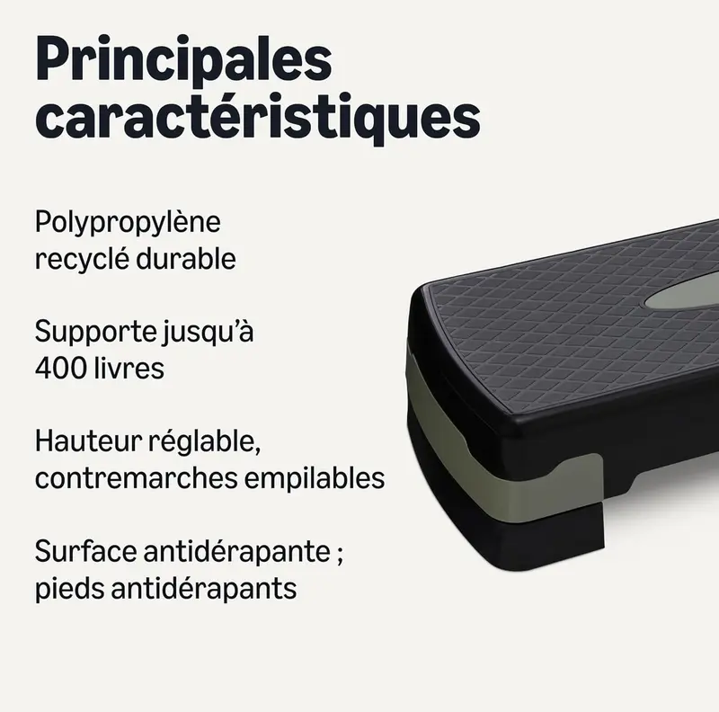 Amazon Basics Plateforme Step Aérobique Réglable 68,58cm – Stepper Maison | Noir/Gris