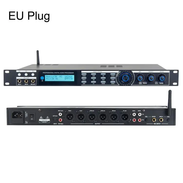 AP800 Professional Digital Audio Processor KTV Pre-Effector With Anti-Howling DSP Reverb For Stage Mic EU Plug