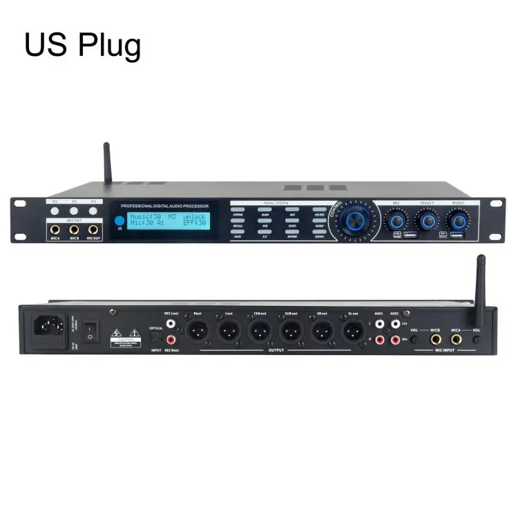 AP800 Professional Digital Audio Processor KTV Pre-Effector With Anti-Howling DSP Reverb For Stage Mic US Plug