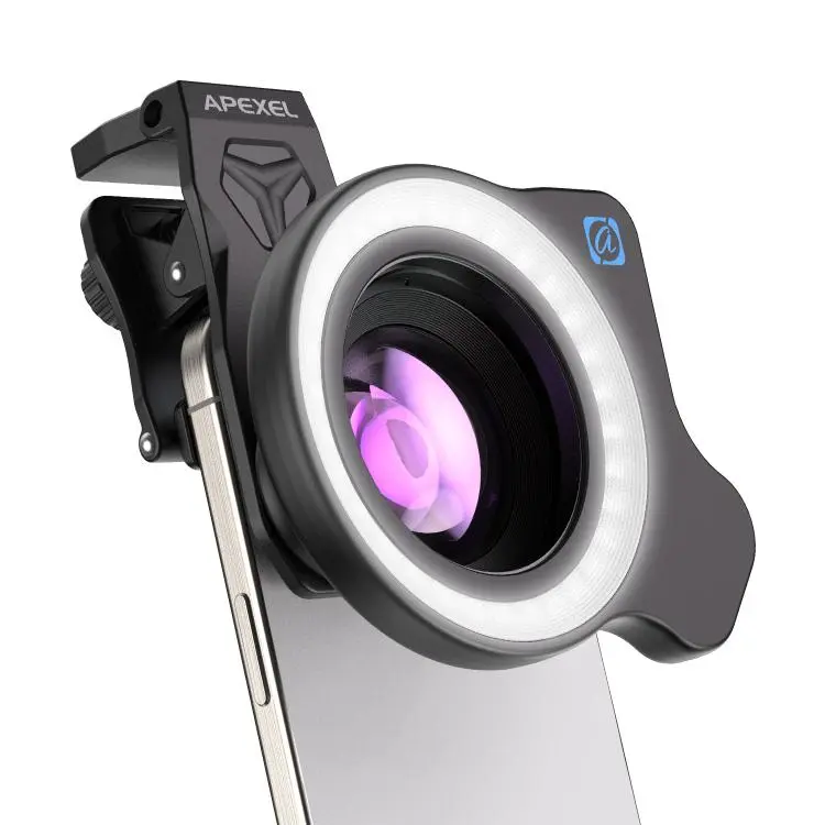 APEXEL HB100 Ultra Macro Lens & FL26 Fill Light Combo for Smartphones Close-Up Photography Kit(Black)