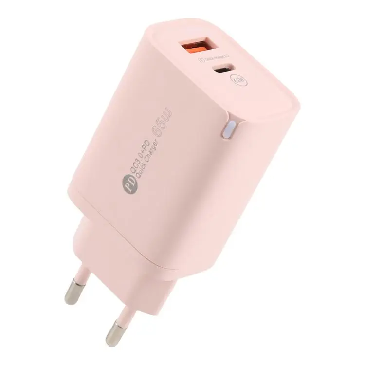 AR-PD12 65W QC3.0 USB and USB-C / Type-C PD Quick Charger, EU Plug(Pink)