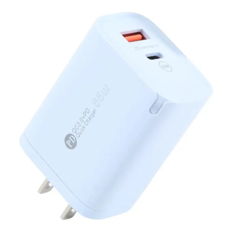 AR-PD12 65W QC3.0 USB and USB-C / Type-C PD Quick Charger, US Plug(Blue)