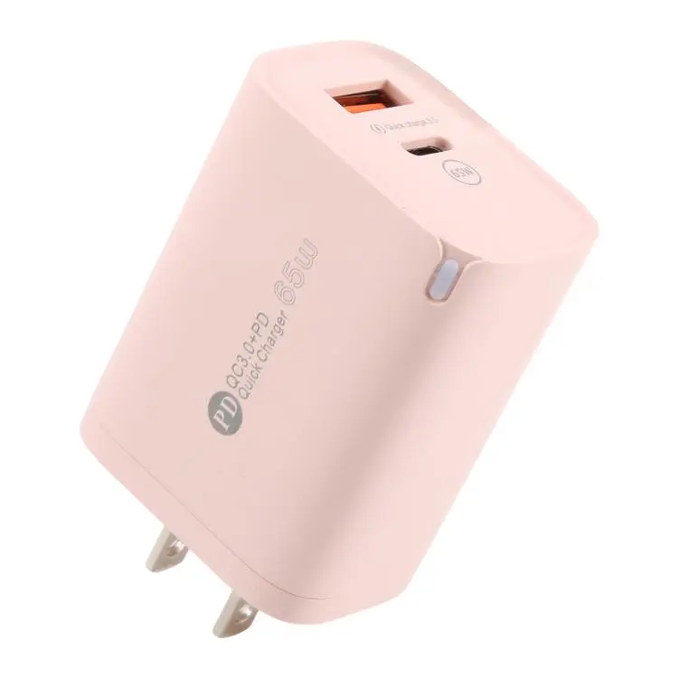 AR-PD12 65W QC3.0 USB and USB-C / Type-C PD Quick Charger, US Plug(Pink)