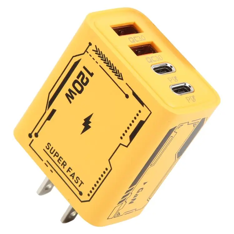 AR-PD14 GaN 120W Charge Adapter 4 Port 2 PD 2 QC 3.0 USB and USB-C / Type-C Fast Charger, Plug Type