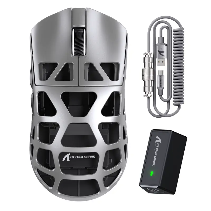 ATTACK SHARK R3 Souris de jeu en alliage de magnésium 8K avec câble enroulé C06