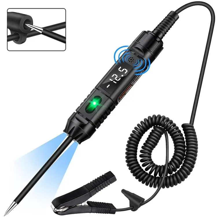Automotive Circuit Tester with Polarity Indicator and Work Light(Black)