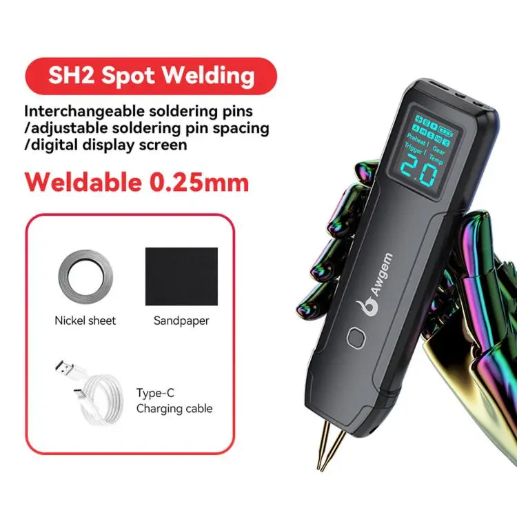 Awgem SH2 Portable Spot Welder Handheld Battery Welding Machine 90 Gears Adjustable Without Spare Needles