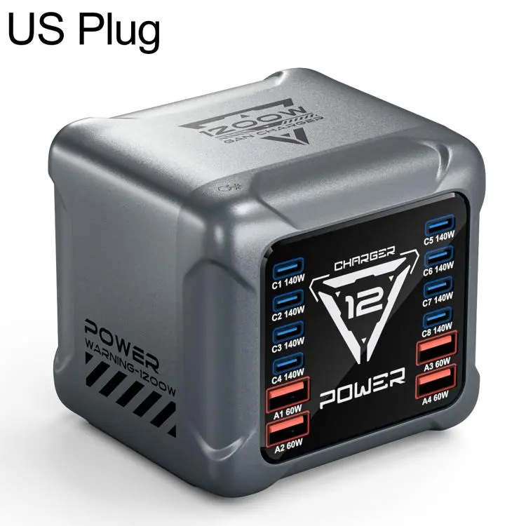 BK-127D 1200W GaN Multi Interface Desktop Charger with RGB Touch Lighting, Plug