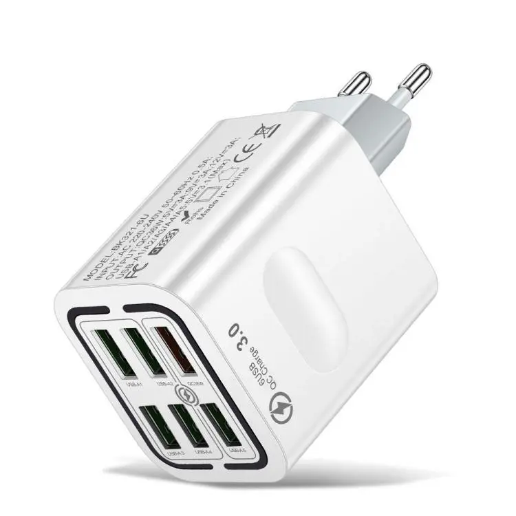 BK321 6USB Multi-port Fast Charging Phone Charger EU Plug (White)