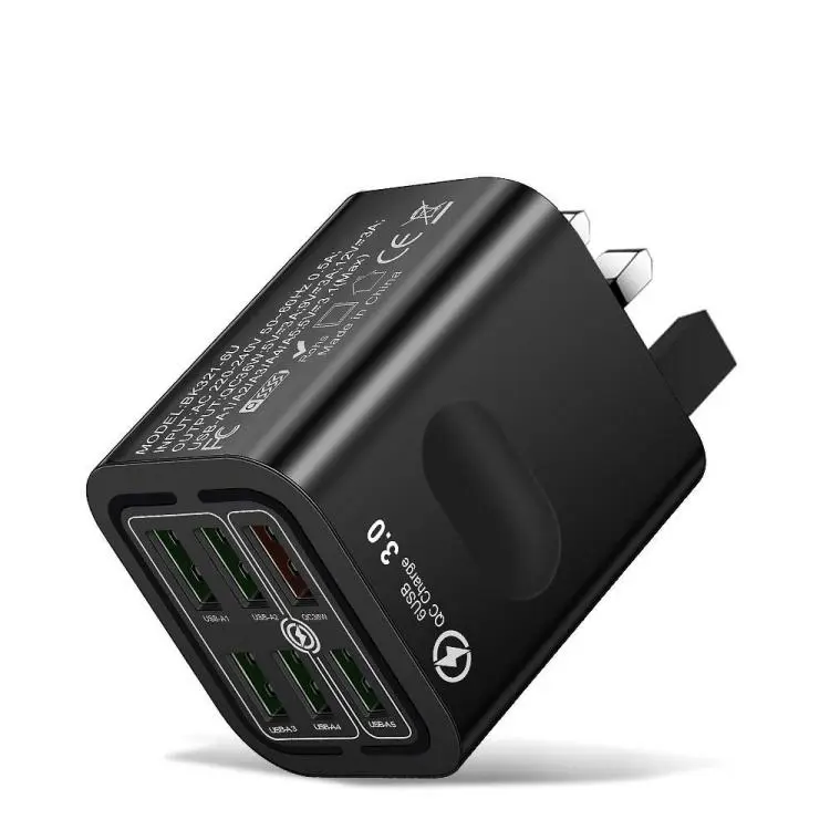 BK321 6USB Multi-port Fast Charging Phone Charger UK Plug (Black)