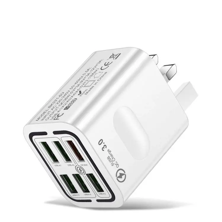 BK321 6USB Multi-port Fast Charging Phone Charger UK Plug (White)