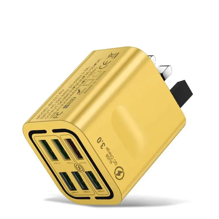 BK321 6USB Multi-port Fast Charging Phone Charger UK Plug (Yellow)