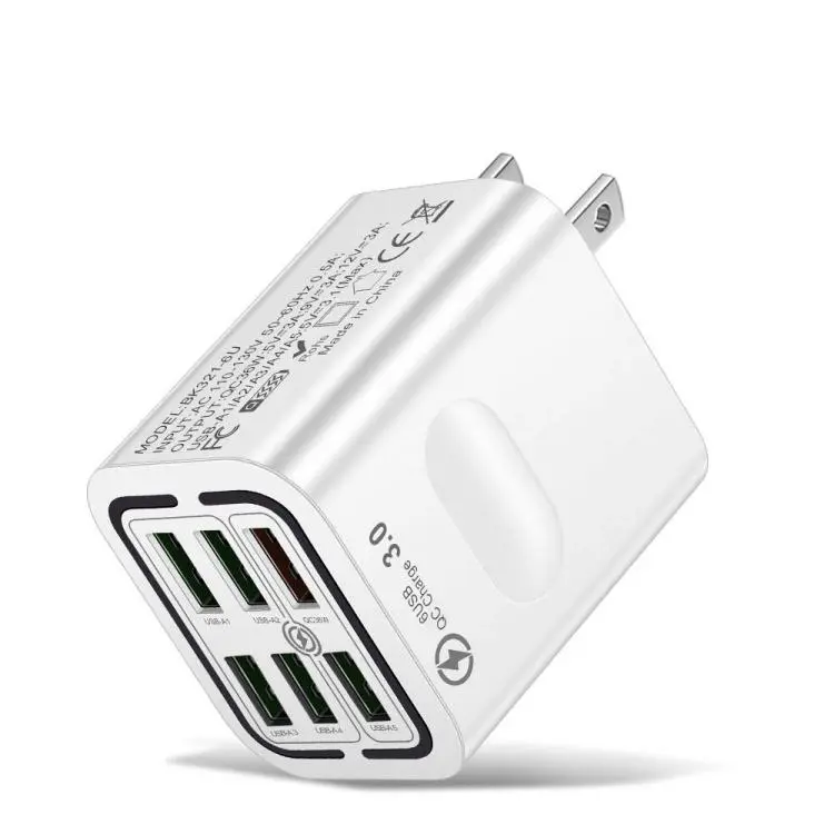 BK321 6USB Multi-port Fast Charging Phone Charger US Plug (White)