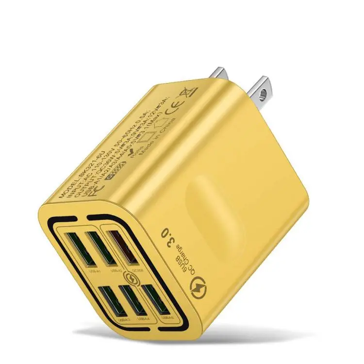 BK321 6USB Multi-port Fast Charging Phone Charger US Plug (Yellow)