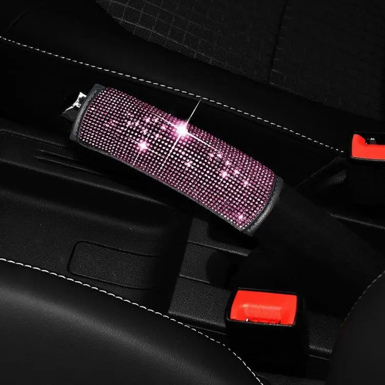 Bling Rhinestone Car Handbrake Cover Sparkly Crystal Emergency Brake Lever Protector(Pink)