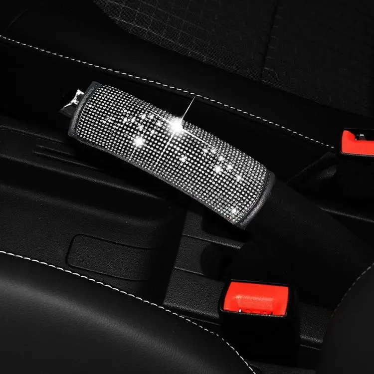 Bling Rhinestone Car Handbrake Cover Sparkly Crystal Emergency Brake Lever Protector(White)