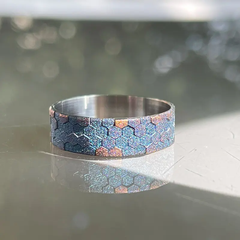 Blue Honeycomb Titanium Beauty Ring 22/24 mm Wowsers #W050