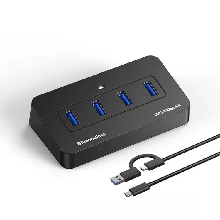 Blueendless 4-Port USB 3.0 Hub With 1m 2-in-1 Cable
