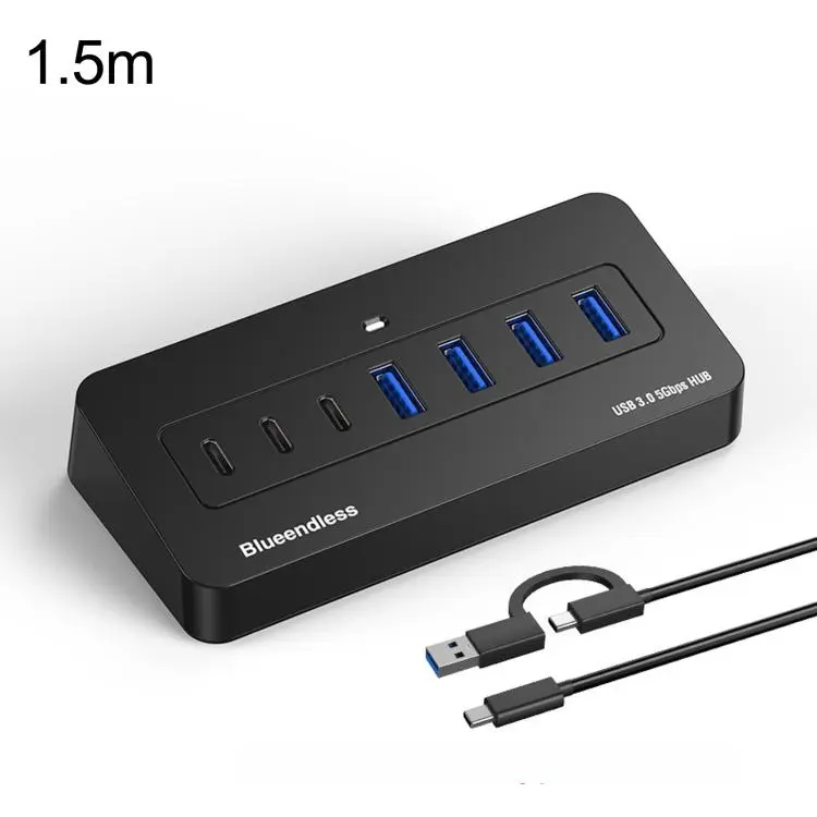 Blueendless Multi-Port USB-C/Type-C Hub Docking Station 5Gbps USB 3.0 Splitter 2-In-1 Cable HU705A-1.5M