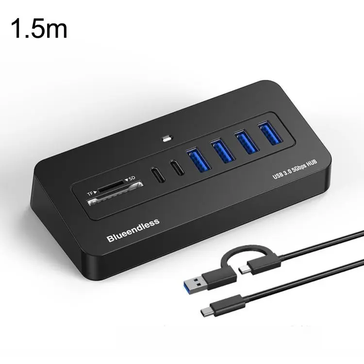 Blueendless Multi-Port USB-C/Type-C Hub Docking Station 5Gbps USB 3.0 Splitter 2-In-1 Cable HU805A-1.5M