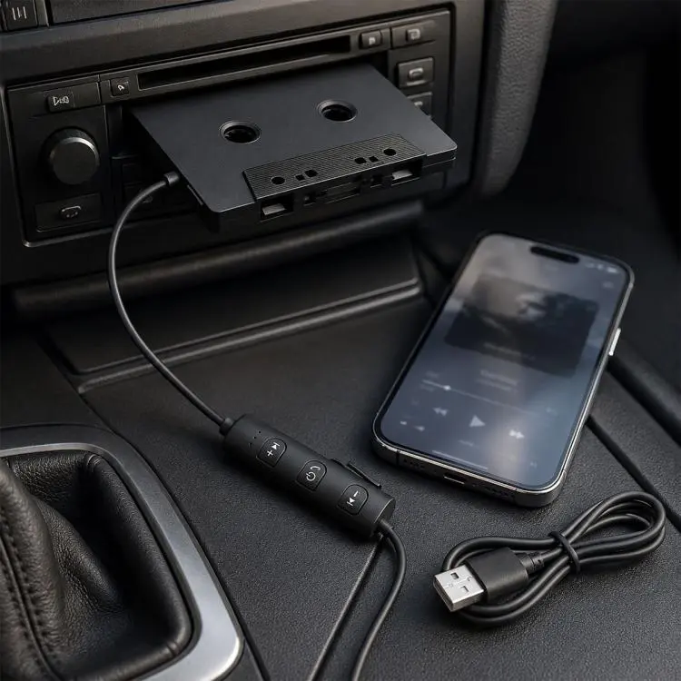 BlueTooth 5.1 In Car MP3 to Cassette Converter Tape Player(Black)
