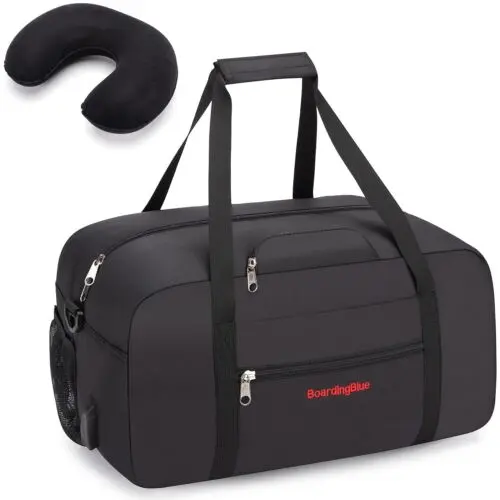 BoardingBlue Underseat Duffel Bag with USB Port & Pillow – 17×10×9"